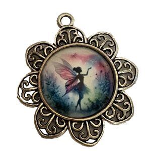 Fairy Dragonfly Round Glass Art Flower Pendant Charm (No Chain) Gift 3